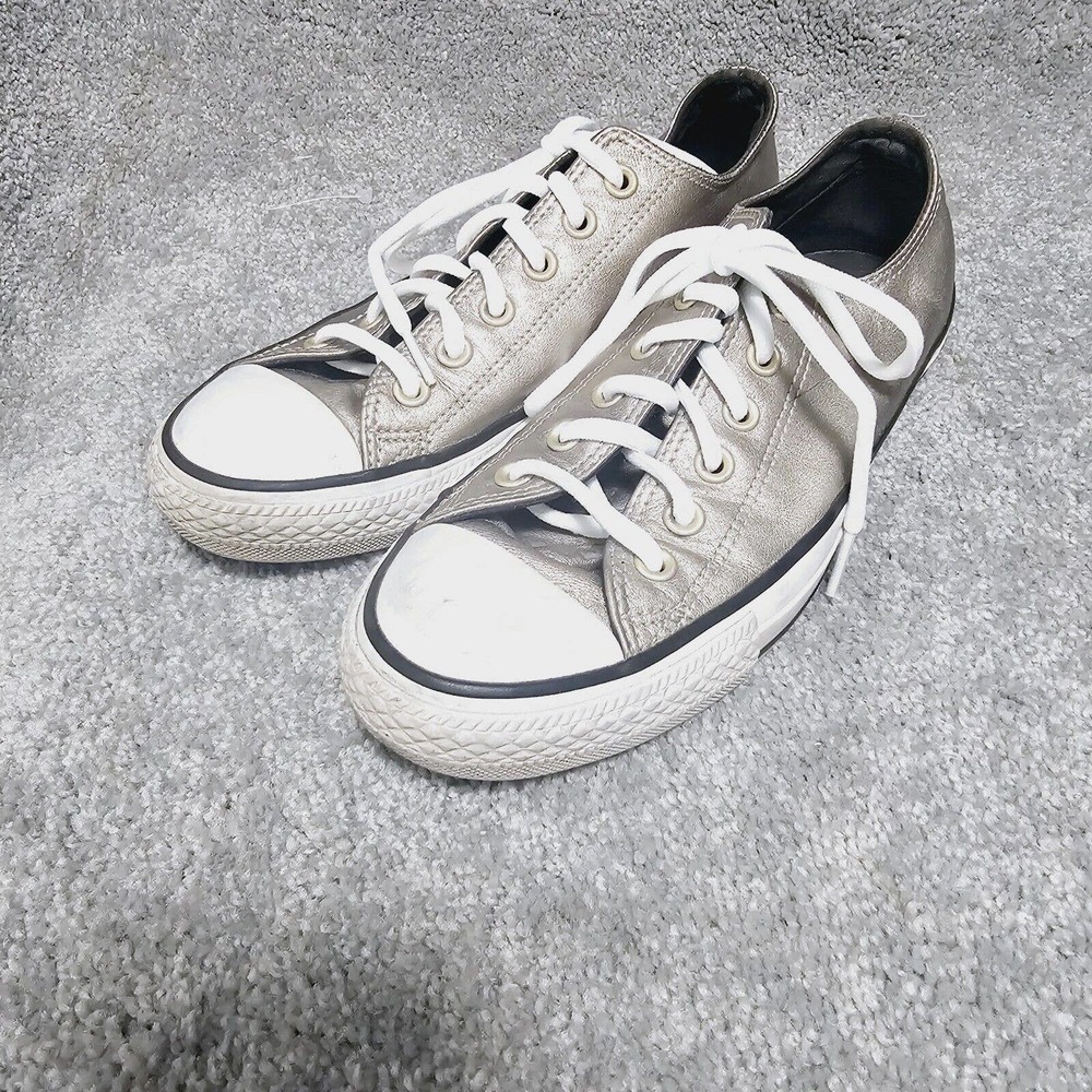 Converse Chuck Taylor All Star Low Top Metallic Gold Leather Sneakers Womens - 8
